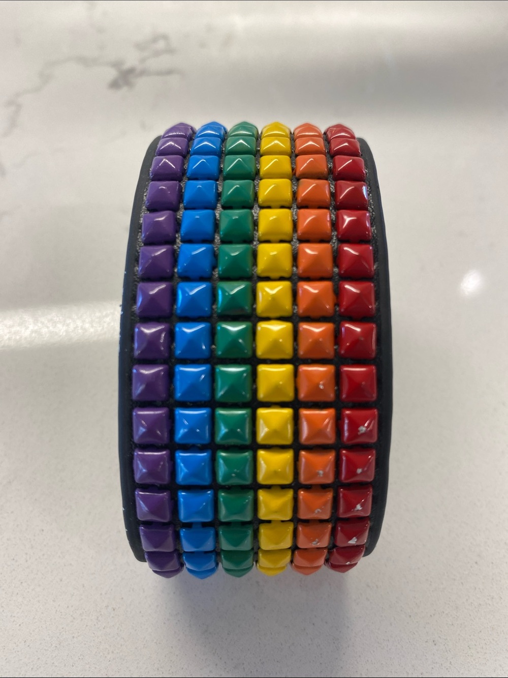 Rainbow Leather Studded Gay Pride LGBT Lesbian Wristband Adjustable Bracelet 🌈